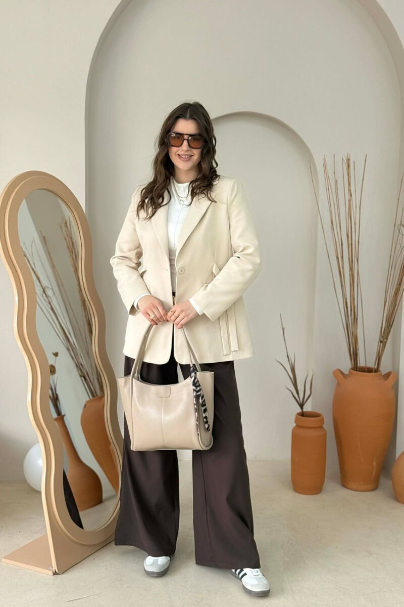 LEATHER SCARF DETAIL WOMEN BAG BEIGE/BEZHE - 3