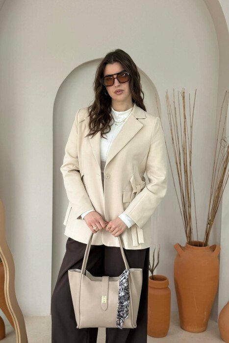 LEATHER SCARF DETAIL WOMEN BAG BEIGE/BEZHE - 2