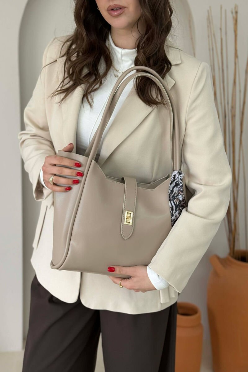 LEATHER SCARF DETAIL WOMEN BAG BEIGE/BEZHE - 3