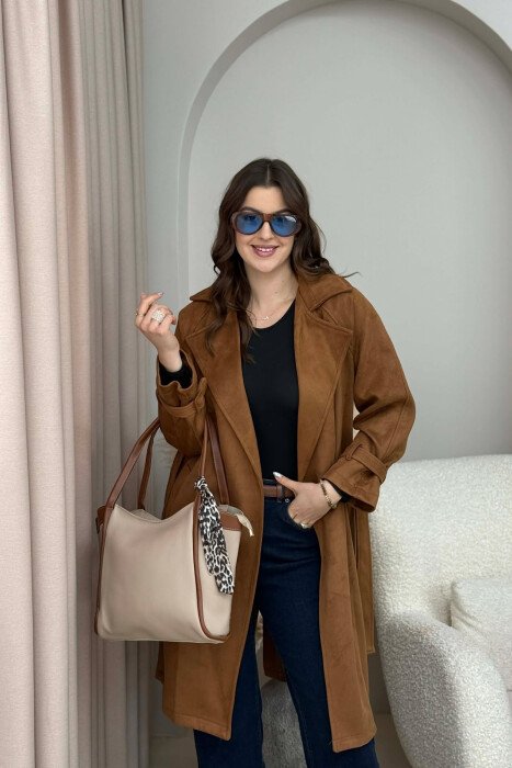 LEATHER SCARF DETAIL WOMEN BAG BEIGE+BROWN/BEZHE+KAFE - 5