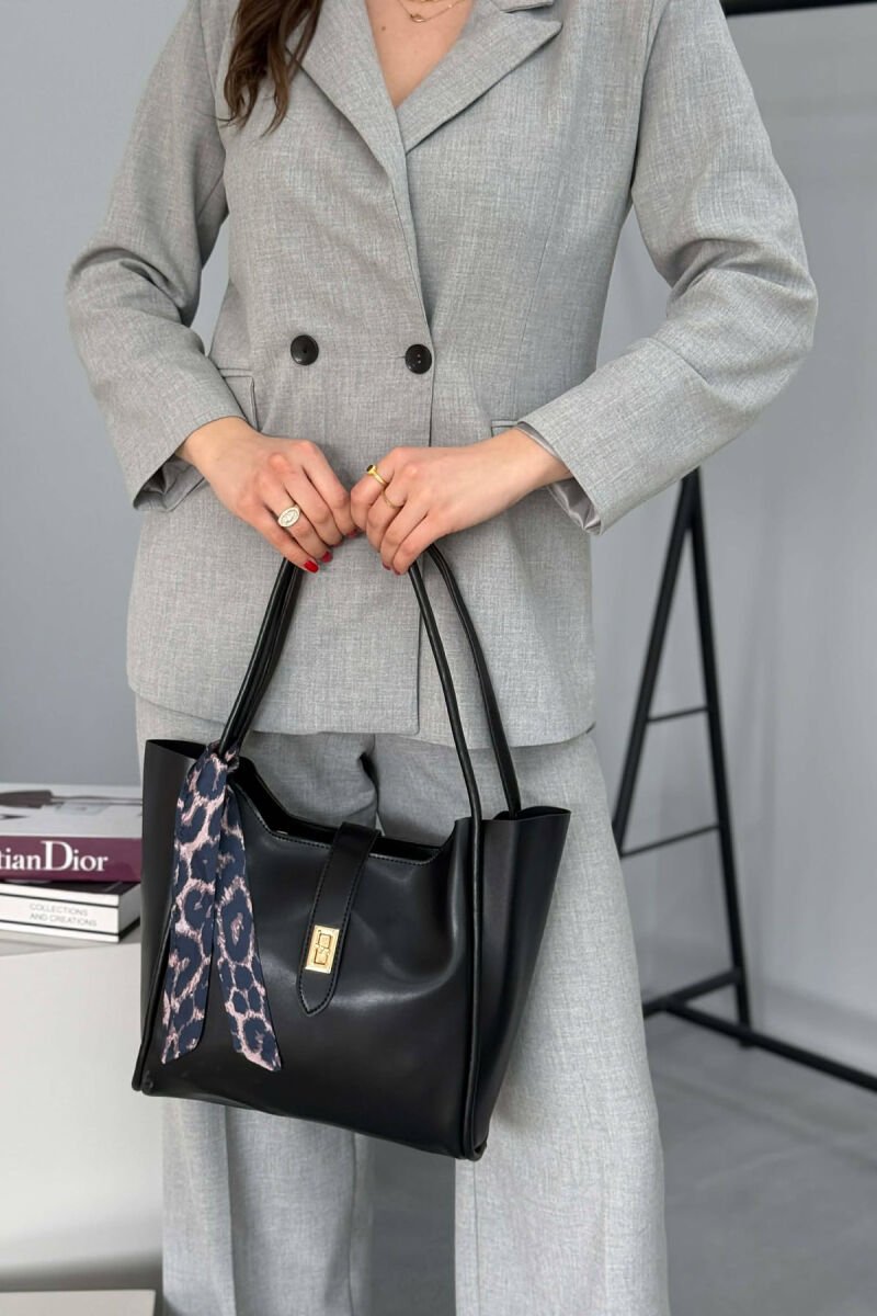 LEATHER SCARF DETAIL WOMEN BAG BLACK/ E ZEZE - 1