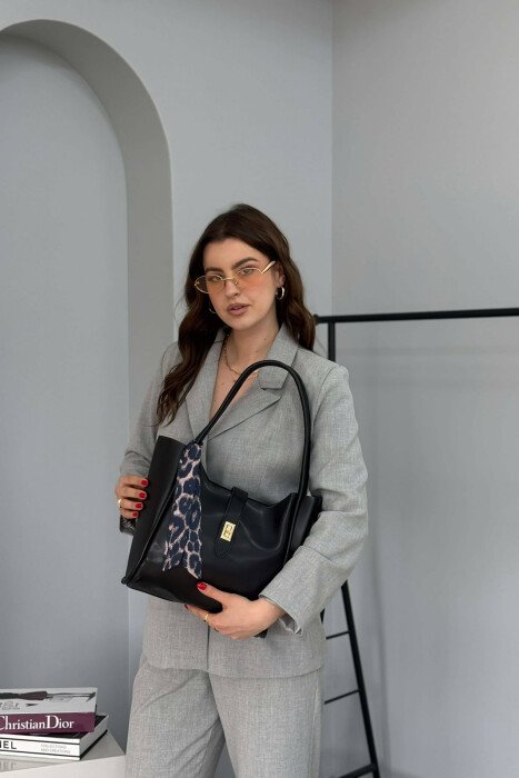 LEATHER SCARF DETAIL WOMEN BAG BLACK/ E ZEZE - 2