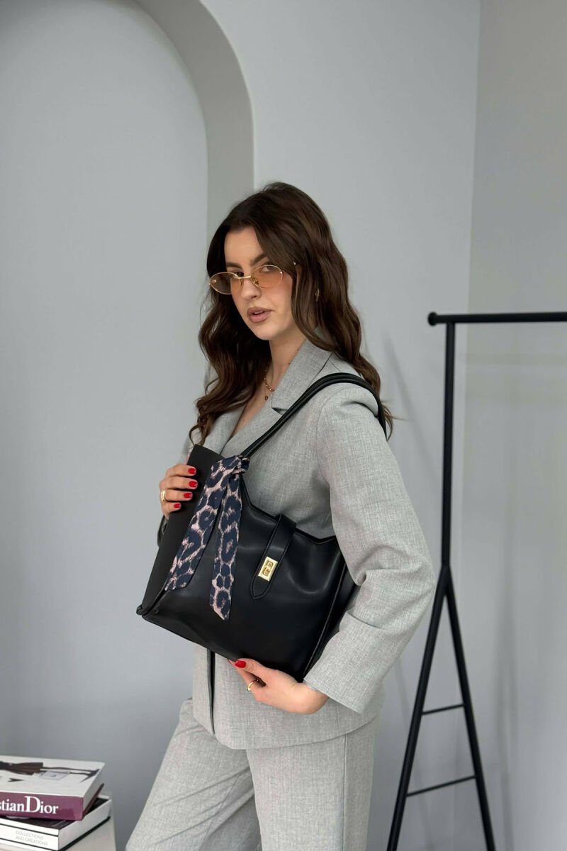 LEATHER SCARF DETAIL WOMEN BAG BLACK/ E ZEZE - 4
