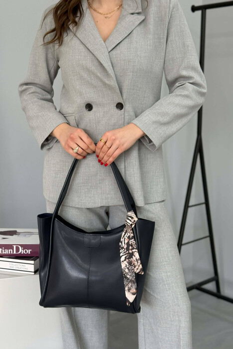 LEATHER SCARF DETAIL WOMEN BAG BLUE/BLU - 1
