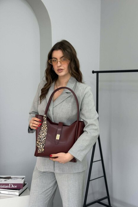 LEATHER SCARF DETAIL WOMEN BAG BURGUNDY/VISHNJE - 5
