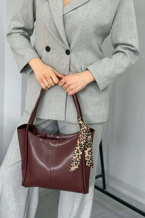 LEATHER SCARF DETAIL WOMEN BAG BURGUNDY/VISHNJE - 1