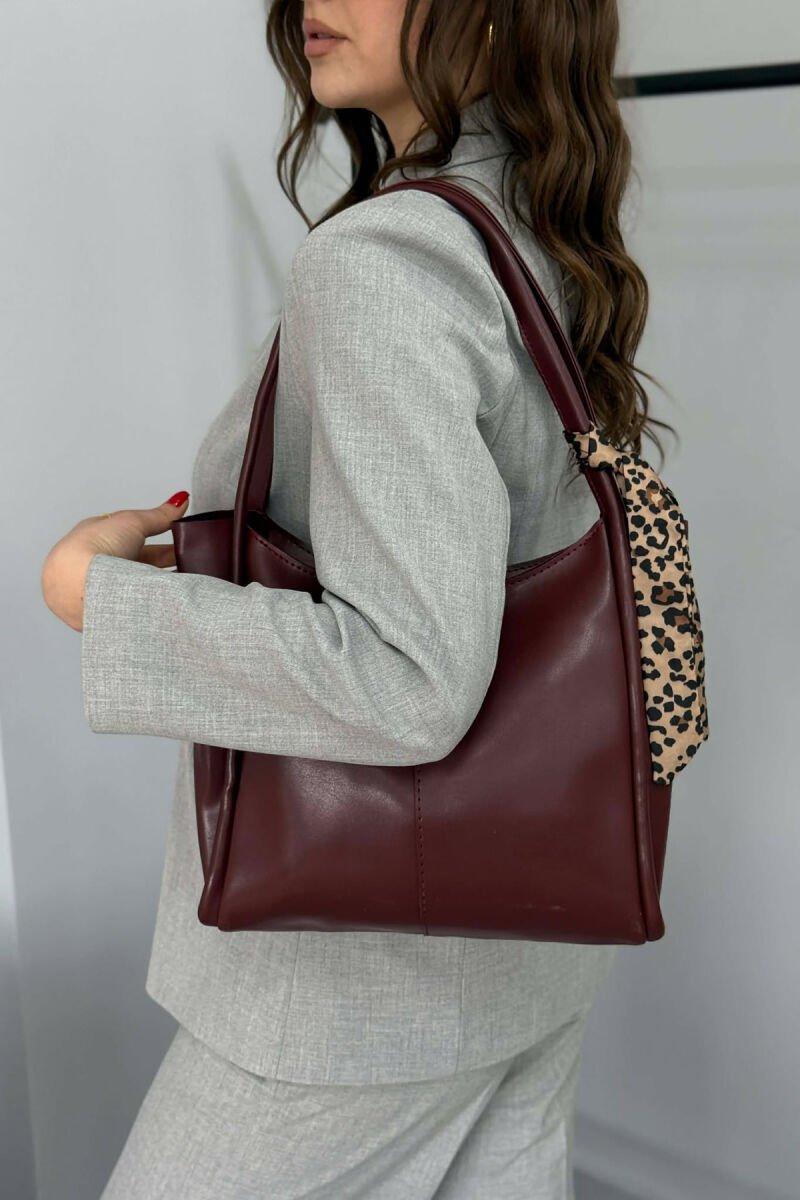 LEATHER SCARF DETAIL WOMEN BAG BURGUNDY/VISHNJE - 3