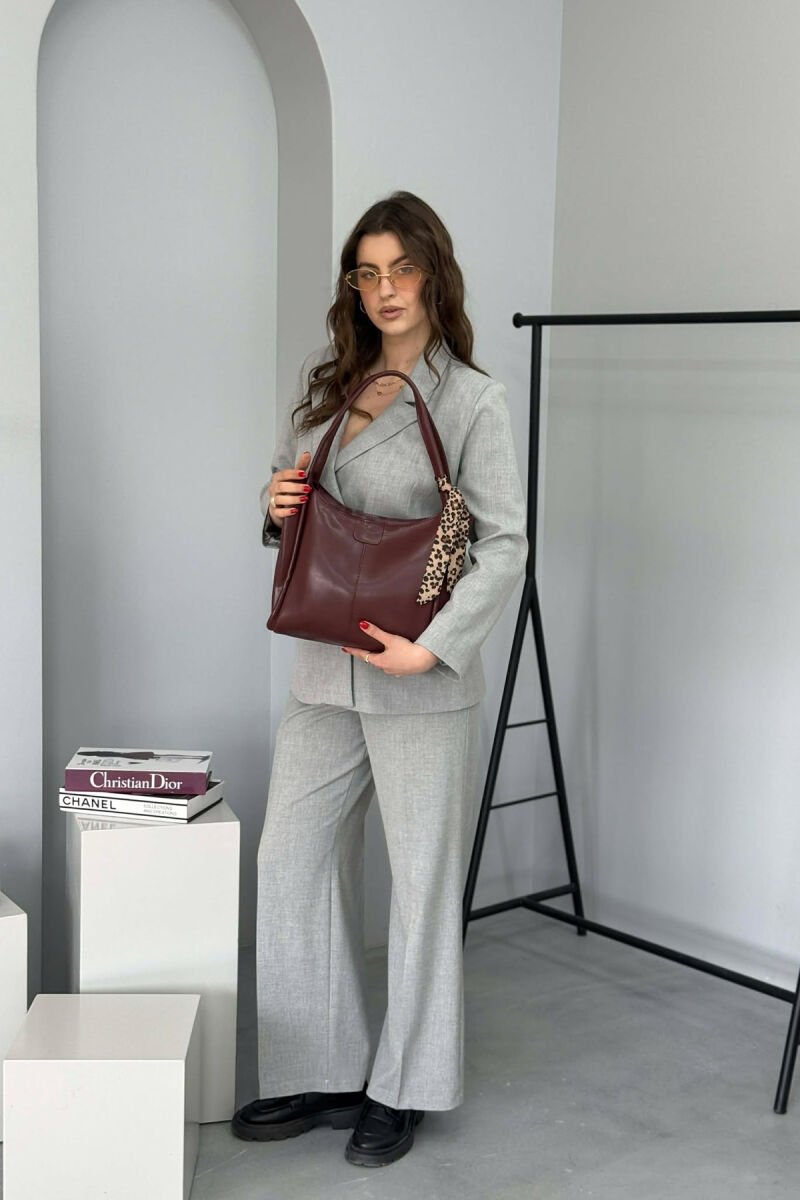 LEATHER SCARF DETAIL WOMEN BAG BURGUNDY/VISHNJE - 6