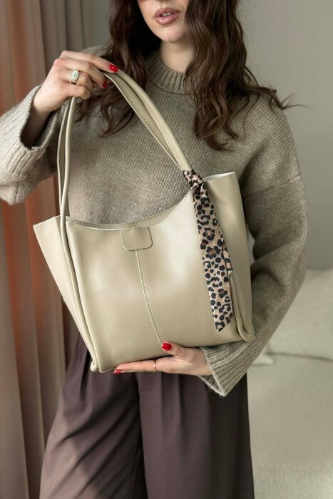LEATHER SCARF DETAIL WOMEN BAG DARK BEIGE/BEZHE ERRET - 2