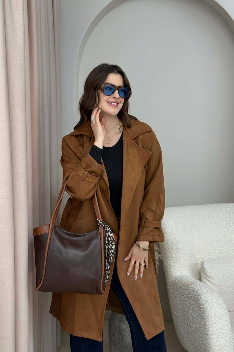 LEATHER SCARF DETAIL WOMEN BAG DARK BROWN/KAFE ERRET - 2