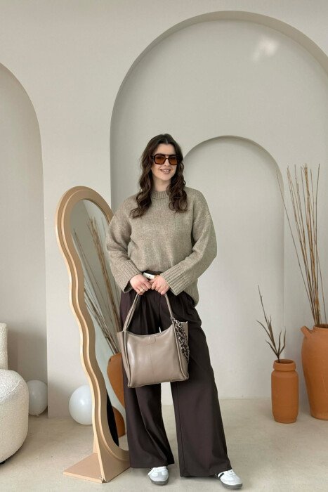 LEATHER SCARF DETAIL WOMEN BAG LIGHT BROWN/KAZB - 4