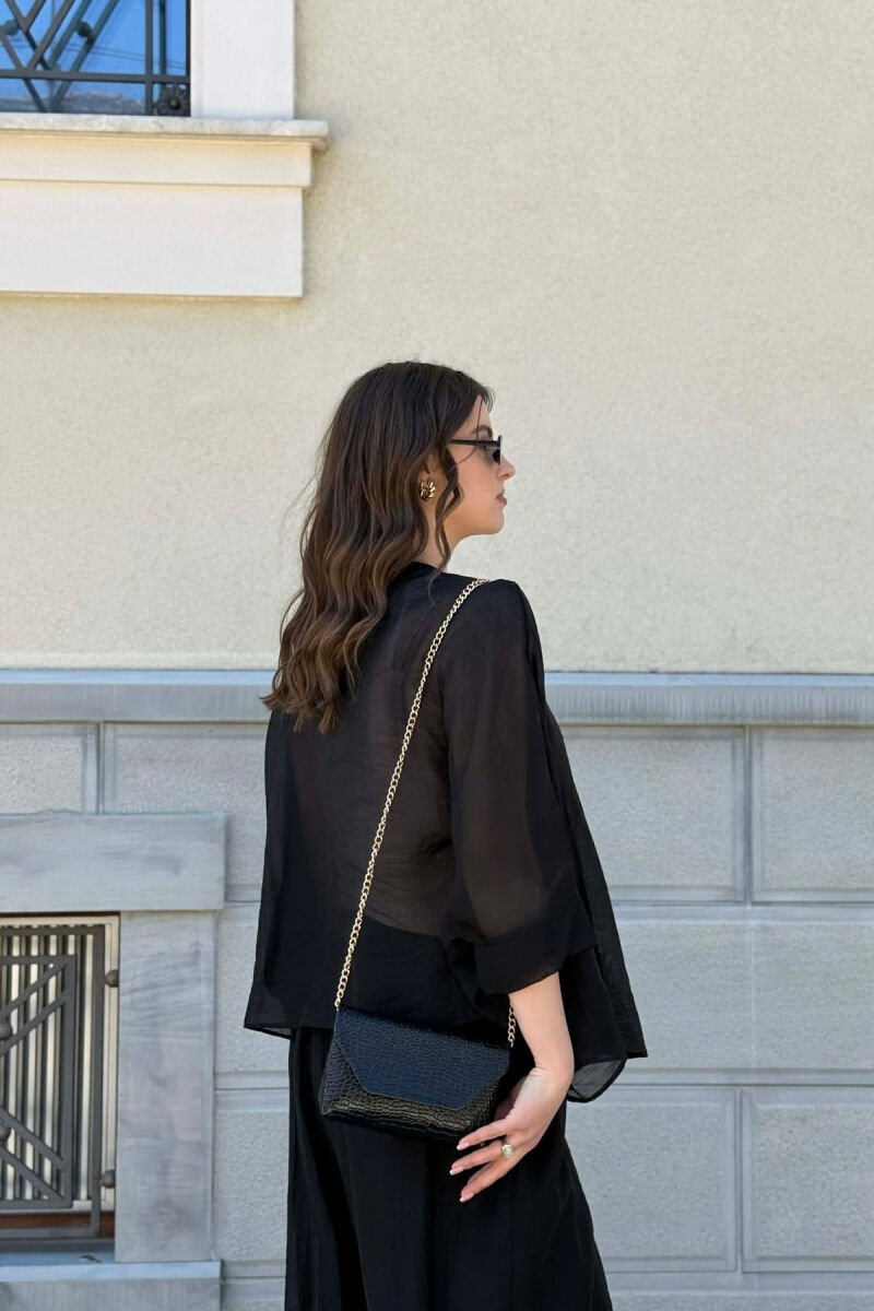 LEATHER SHINNY GOLD CHAIN WOMEN BAG BLACK/ E ZEZE - 2