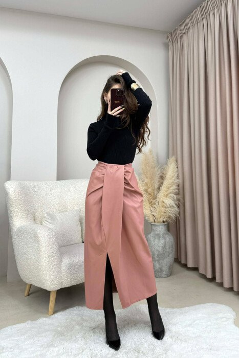 LEATHER SIMPLE LONG WOMEN SKIRT POWDER/PUDER - 2
