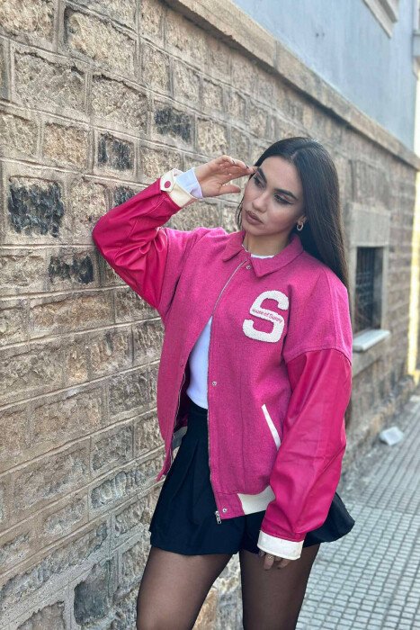 LEATHER SLEEVES S LOGO WOMEN JACKET PINK/ROZE - 1