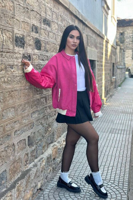 LEATHER SLEEVES S LOGO WOMEN JACKET PINK/ROZE - 2