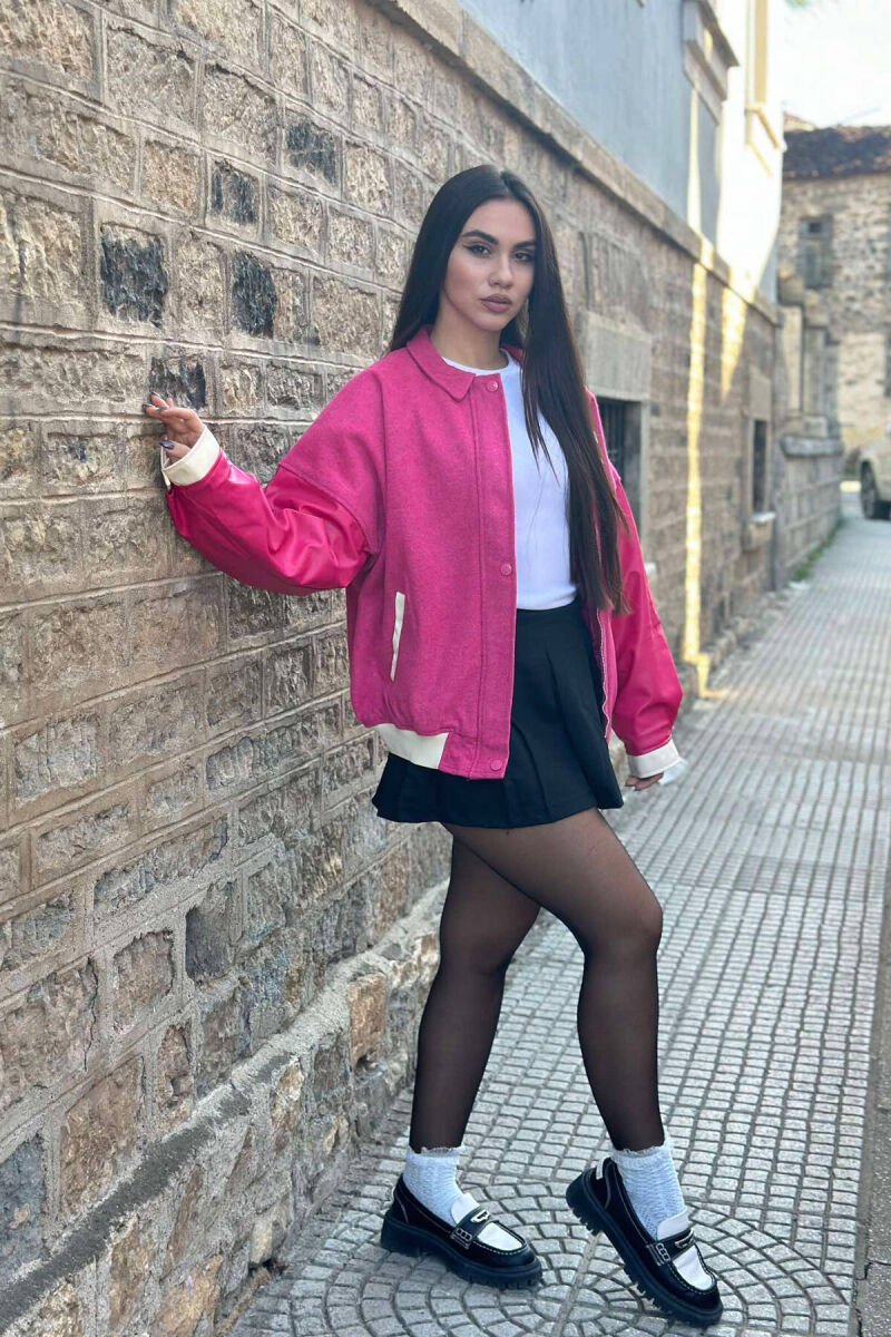 LEATHER SLEEVES S LOGO WOMEN JACKET PINK/ROZE - 2