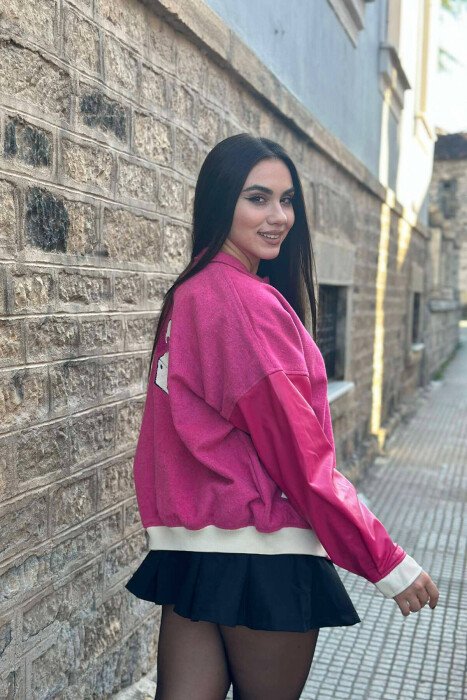 LEATHER SLEEVES S LOGO WOMEN JACKET PINK/ROZE - 3