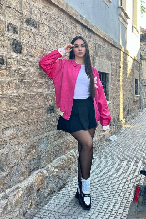 LEATHER SLEEVES S LOGO WOMEN JACKET PINK/ROZE - 4