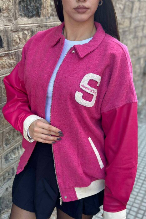 LEATHER SLEEVES S LOGO WOMEN JACKET PINK/ROZE - 5