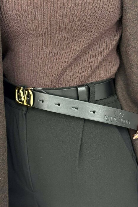LEATHER V LOGO BUCKLE WOMEN BELT GOLDEN ROD/GOLD - 3