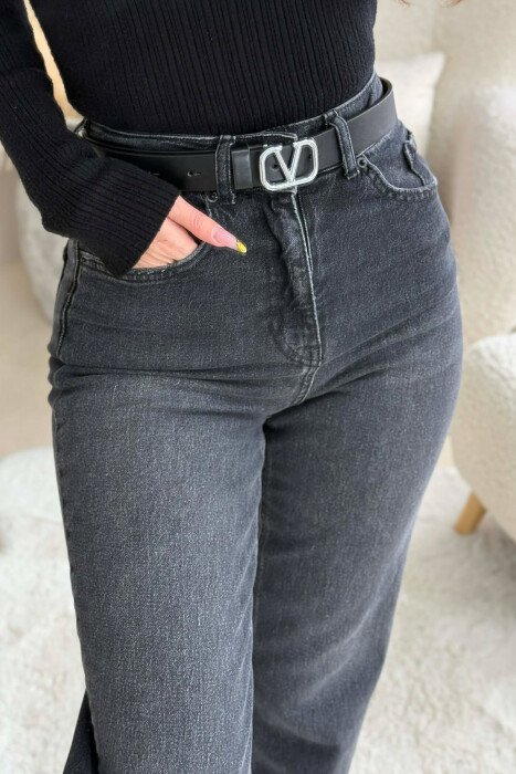 LEATHER V LOGO BUCKLE WOMEN BELT SILVER/ARGJEND - KLAUDIO FASHION