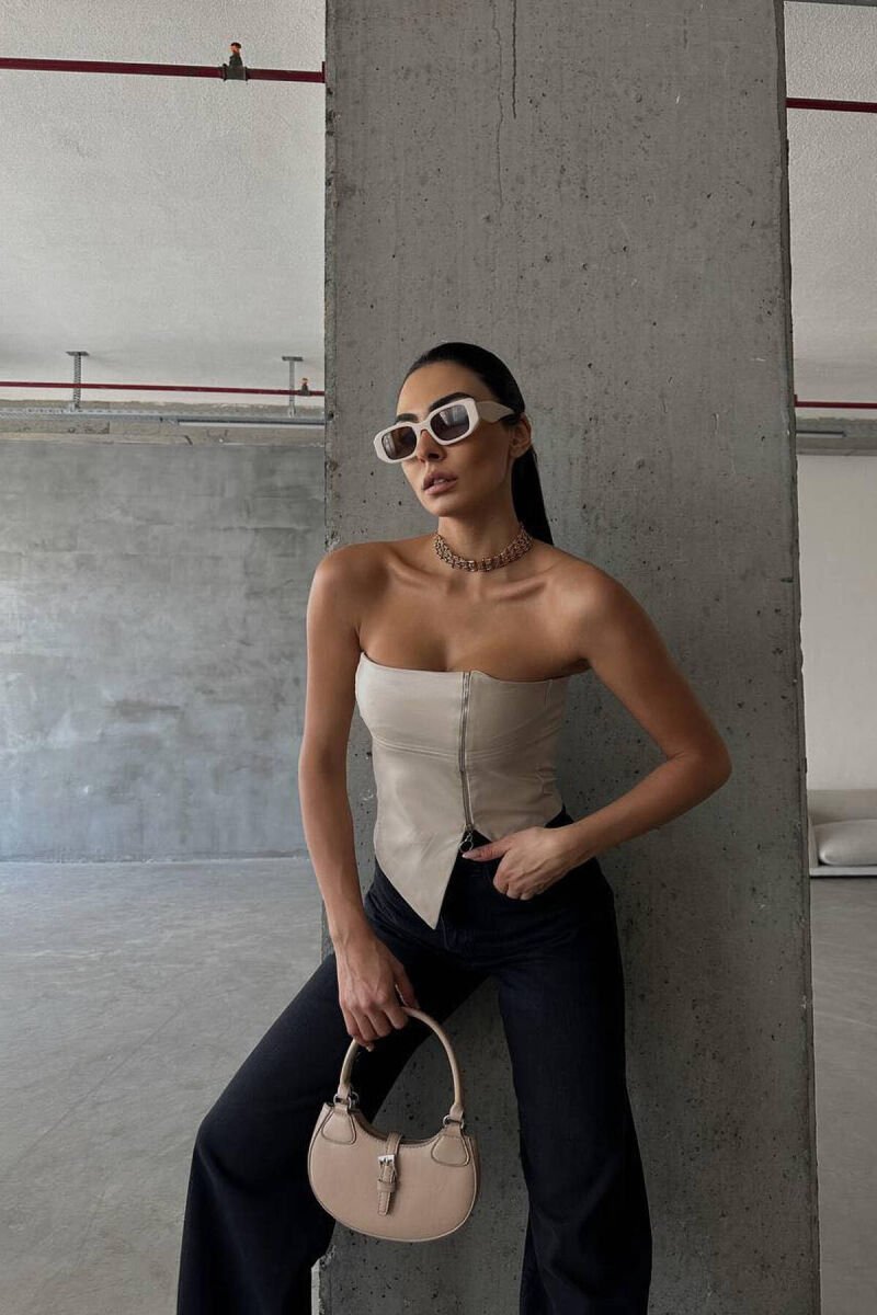 LEATHER WOMAN TANK TOP BEIGE/BEZHE - 4