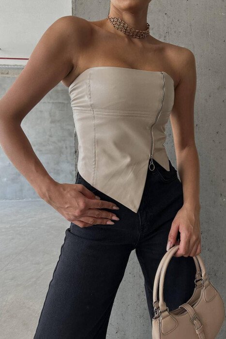 LEATHER WOMAN TANK TOP BEIGE/BEZHE - 5