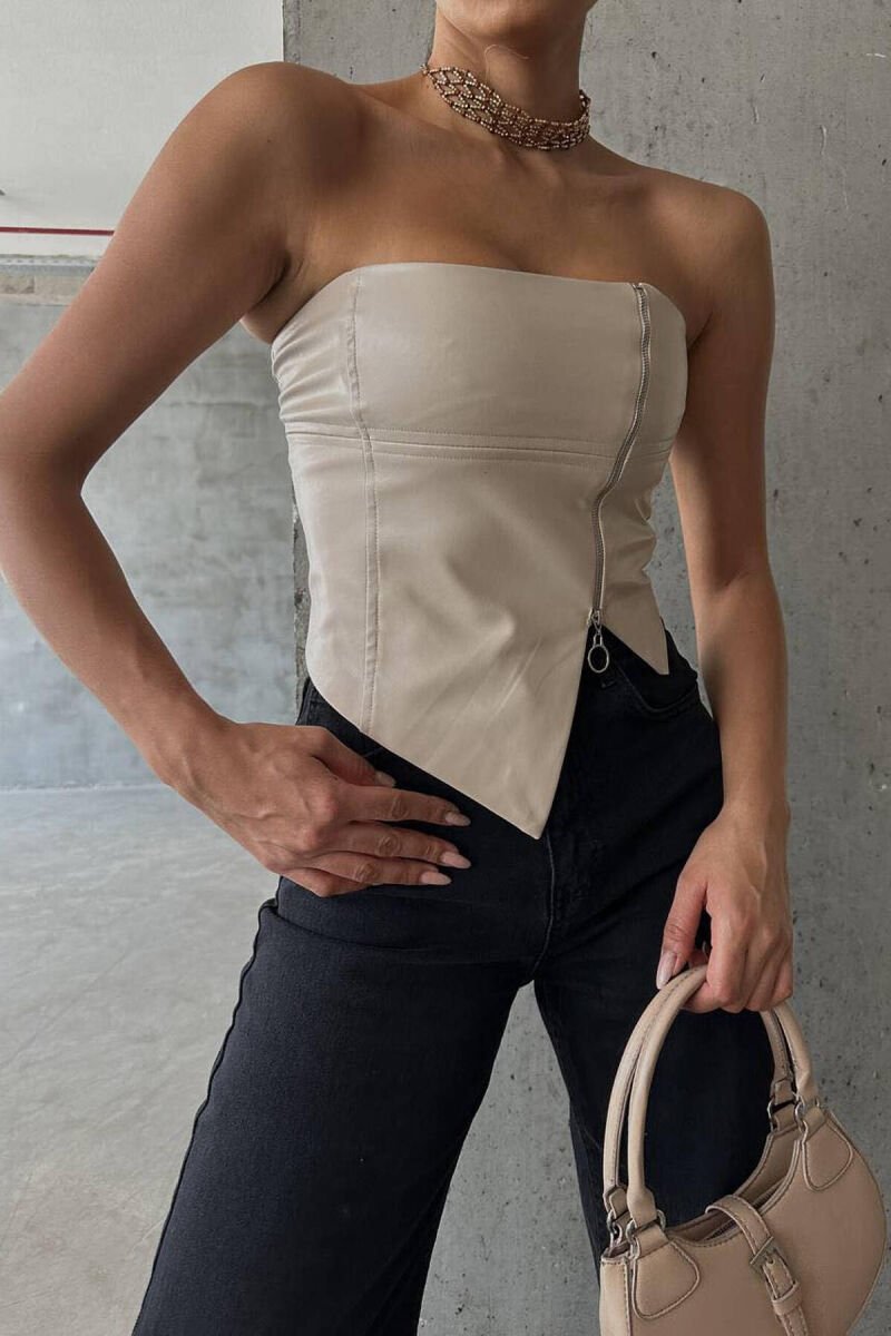 LEATHER WOMAN TANK TOP BEIGE/BEZHE - 5