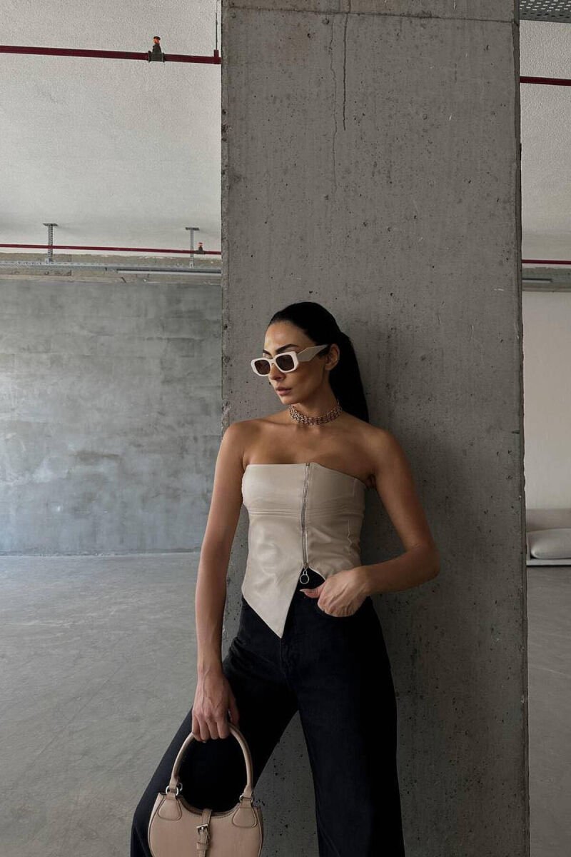 LEATHER WOMAN TANK TOP BEIGE/BEZHE - 6
