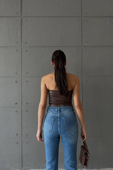 LEATHER WOMAN TANK TOP BROWN/KAFE - 2