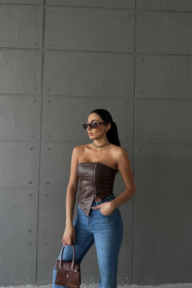 LEATHER WOMAN TANK TOP BROWN/KAFE - 5