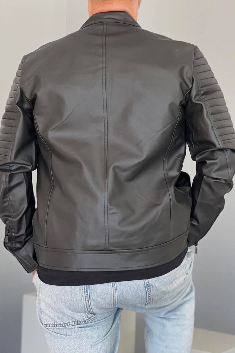 LEATHER ZIPPERS ONE COLOR MEN JACKET BLACK/ E ZEZE - 8