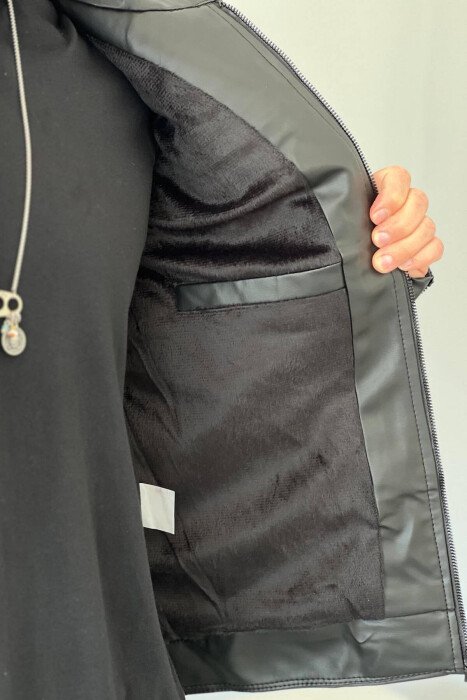 LEATHER ZIPPERS ONE COLOR MEN JACKET BLACK/ E ZEZE - 9
