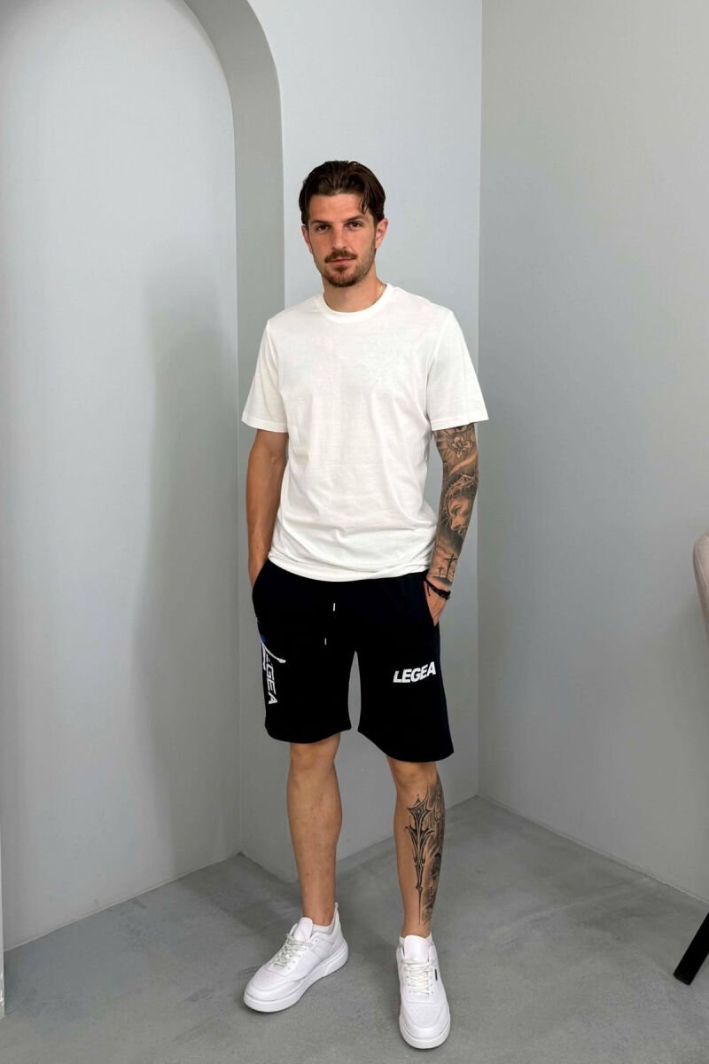 LEGA WRITTING ZIPPER POCKETS MEN SHORT SWEATPANTS DARK BLUE/BEE - 1
