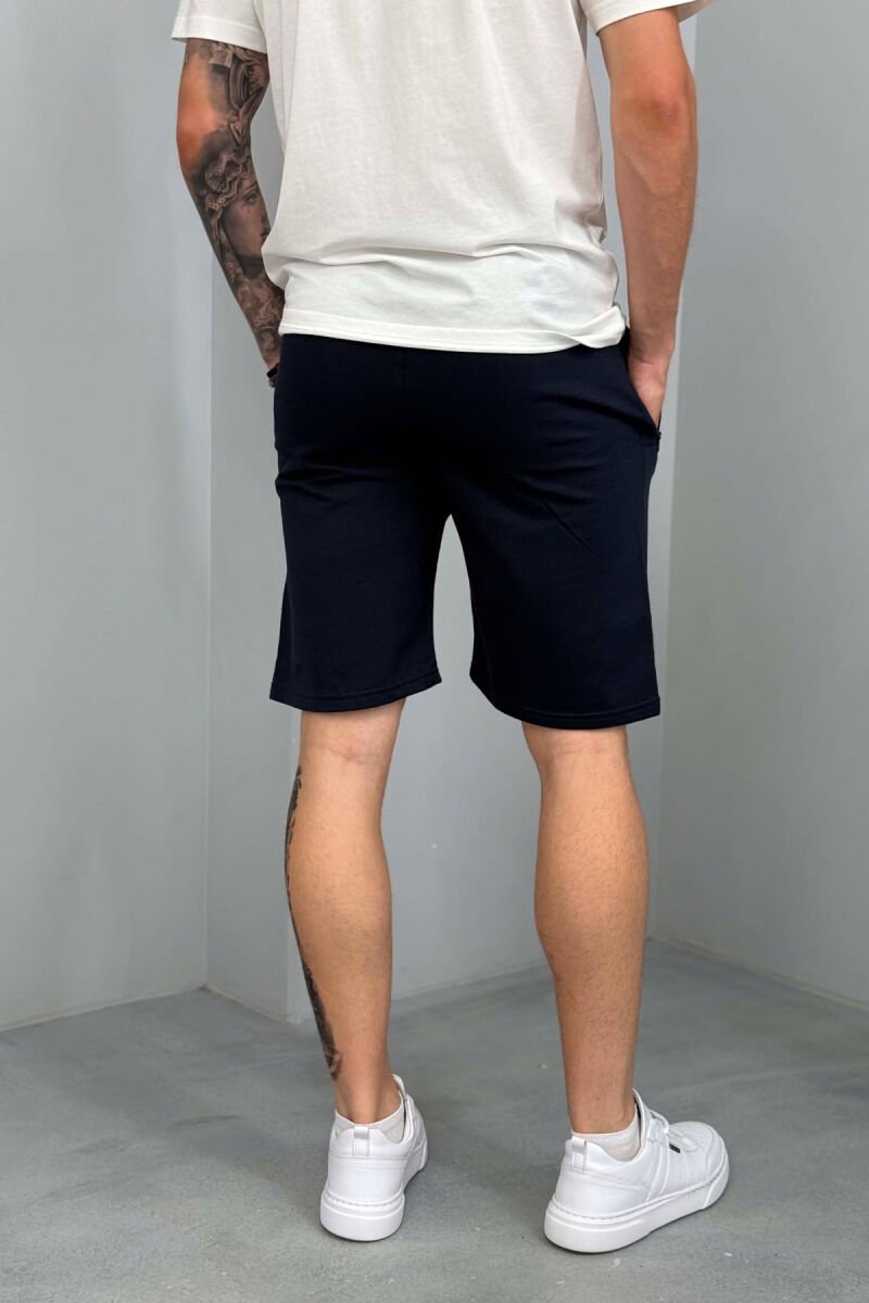 LEGA WRITTING ZIPPER POCKETS MEN SHORT SWEATPANTS DARK BLUE/BEE - 3