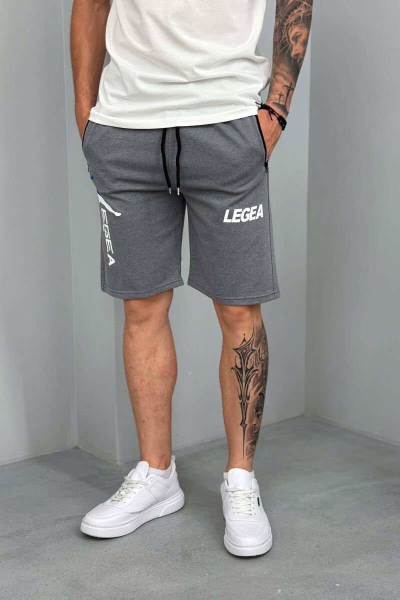 LEGA WRITTING ZIPPER POCKETS MEN SHORT SWEATPANTS GREY/GRI - 5