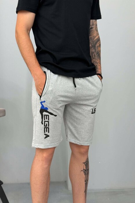 LEGA WRITTING ZIPPER POCKETS MEN SHORT SWEATPANTS LIGHT GREY/GZ - 2