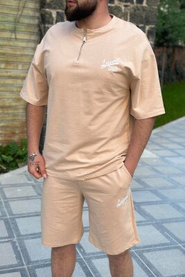 LEISURE ZIPPER ONE COLOR MEN SWEATSUIT SET BEIGE/BEZHE - KLAUDIO FASHION