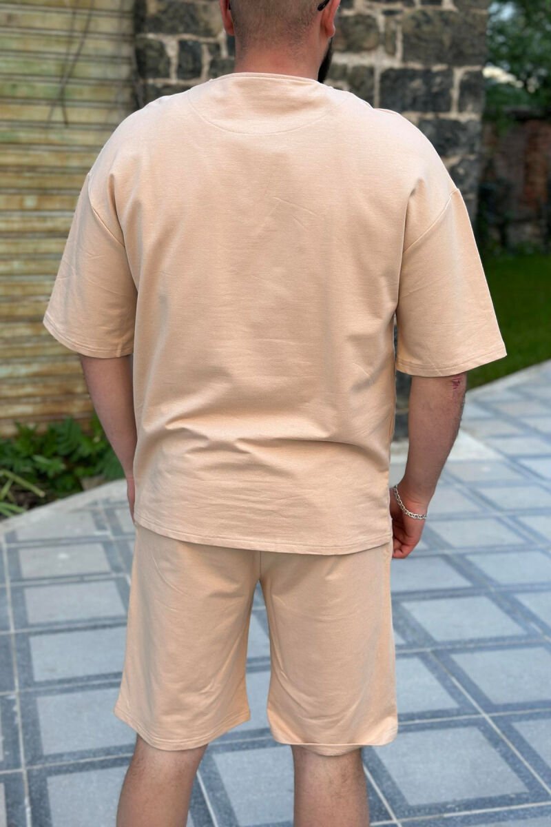 LEISURE ZIPPER ONE COLOR MEN SWEATSUIT SET BEIGE/BEZHE - 3
