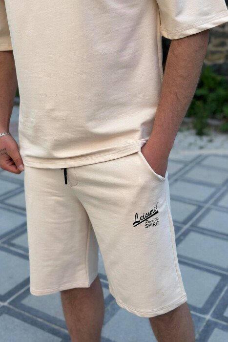 LEISURE ZIPPER ONE COLOR MEN SWEATSUIT SET CREAM/KREM - 2