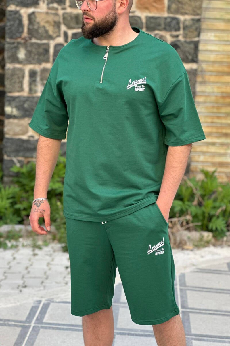LEISURE ZIPPER ONE COLOR MEN SWEATSUIT SET GREEN/JESHILE - 1