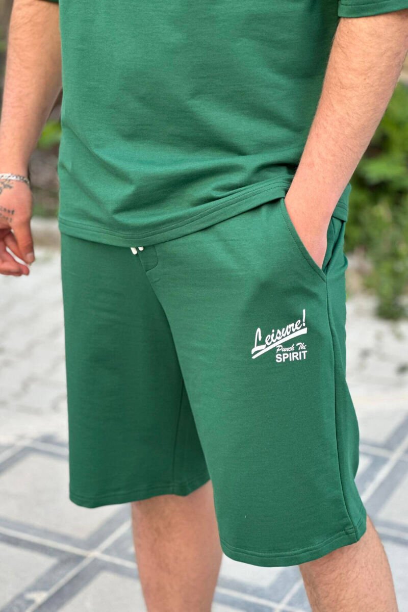 LEISURE ZIPPER ONE COLOR MEN SWEATSUIT SET GREEN/JESHILE - 2