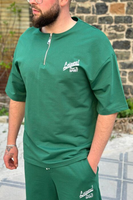LEISURE ZIPPER ONE COLOR MEN SWEATSUIT SET GREEN/JESHILE - 3