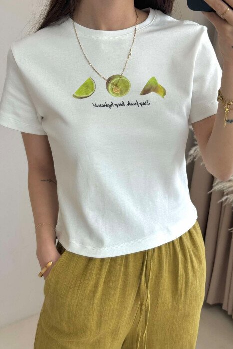 LEMON LOGO WRITTINGS SIMPLE WOMEN T-SHIRT WHITE-E BARDHE - 2