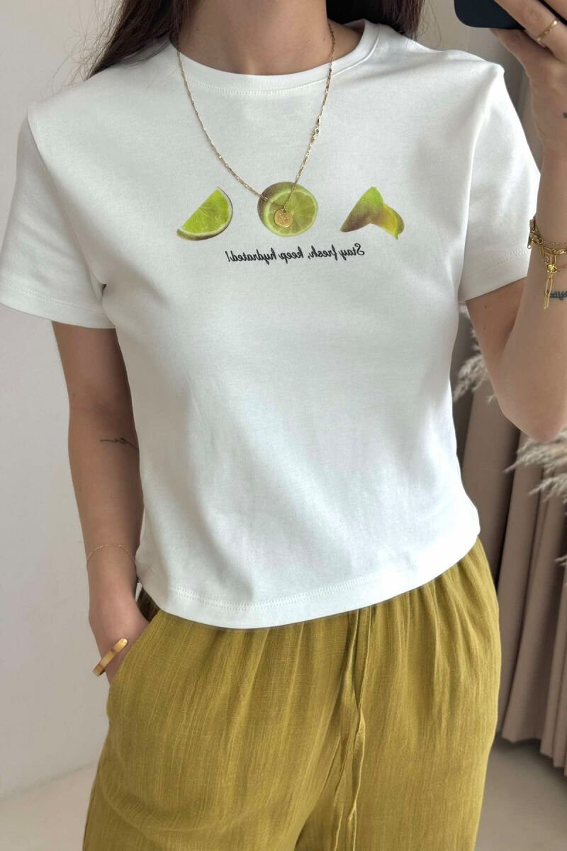 LEMON LOGO WRITTINGS SIMPLE WOMEN T-SHIRT WHITE-E BARDHE - 2