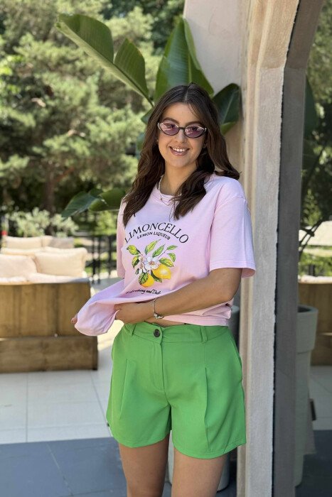 LEMONS FRONT DESIGN ROUND NECK WOMEN T-SHIRT BABY PINK/ROZB - 3