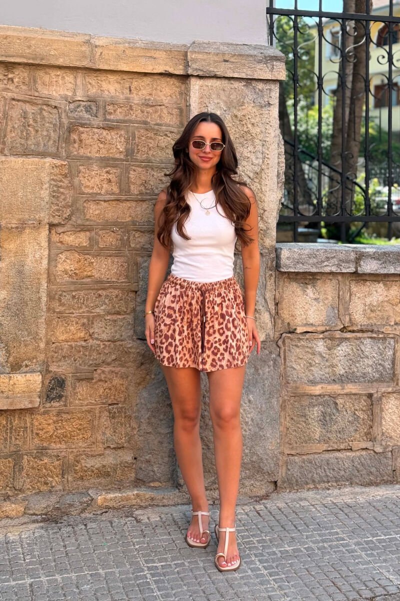 LEO DESIGN ELASTIC WAIST WOMAN SHORTS LEO/LEOPARD - 1