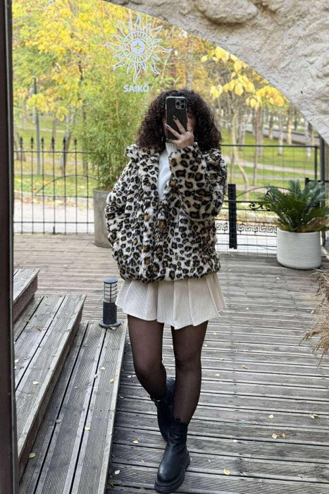 LEO DESIGN FLUFFY WOMEN JACKET LEO/LEOPARD - KLAUDIO FASHION