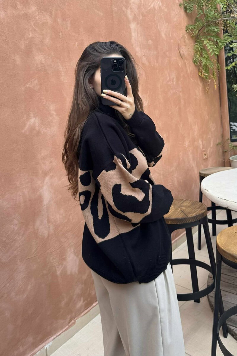 LEO DESIGN HIGH NECK SIMPLE WOMEN SWEATER BLACK/ E ZEZE - 2