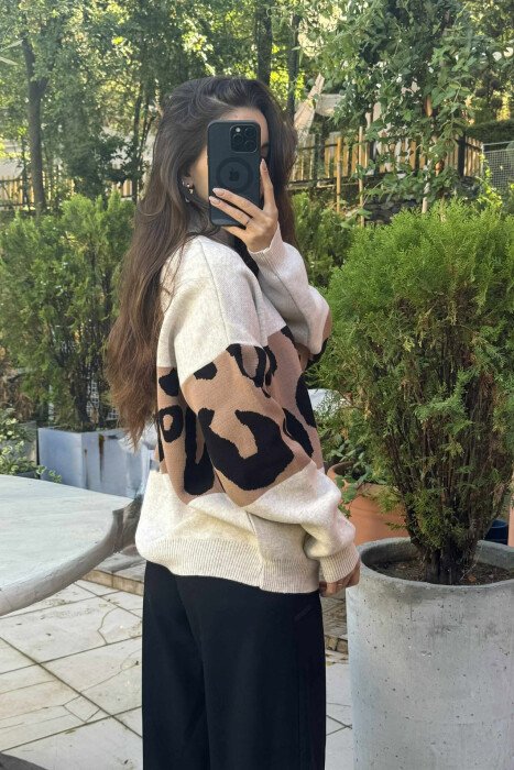 LEO DESIGN HIGH NECK SIMPLE WOMEN SWEATER LIGHT BEIGE/BZHZB - 3